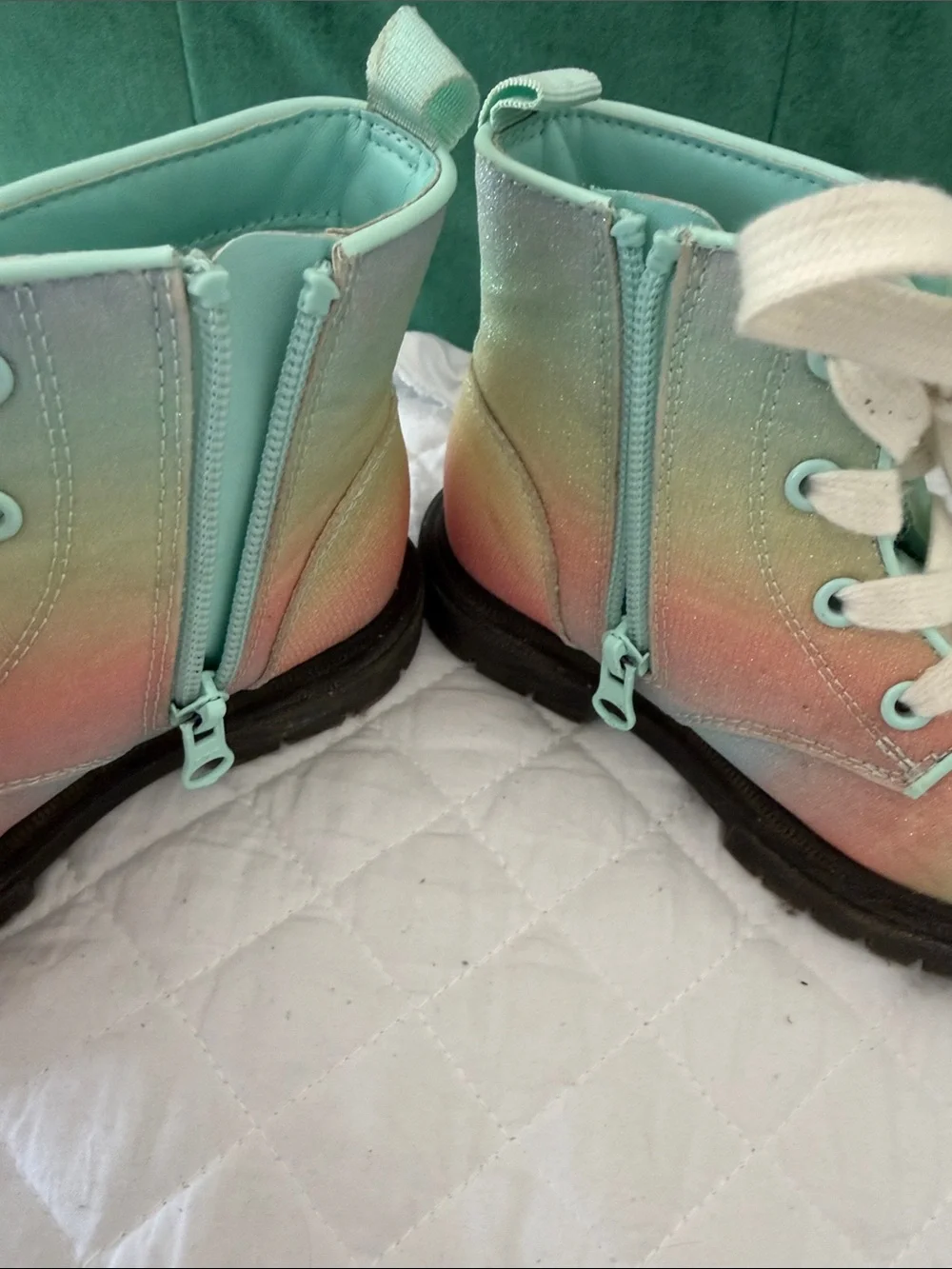 Cat & Jack Pastel Rainbow Lace-Up combat Boots with Side Zip